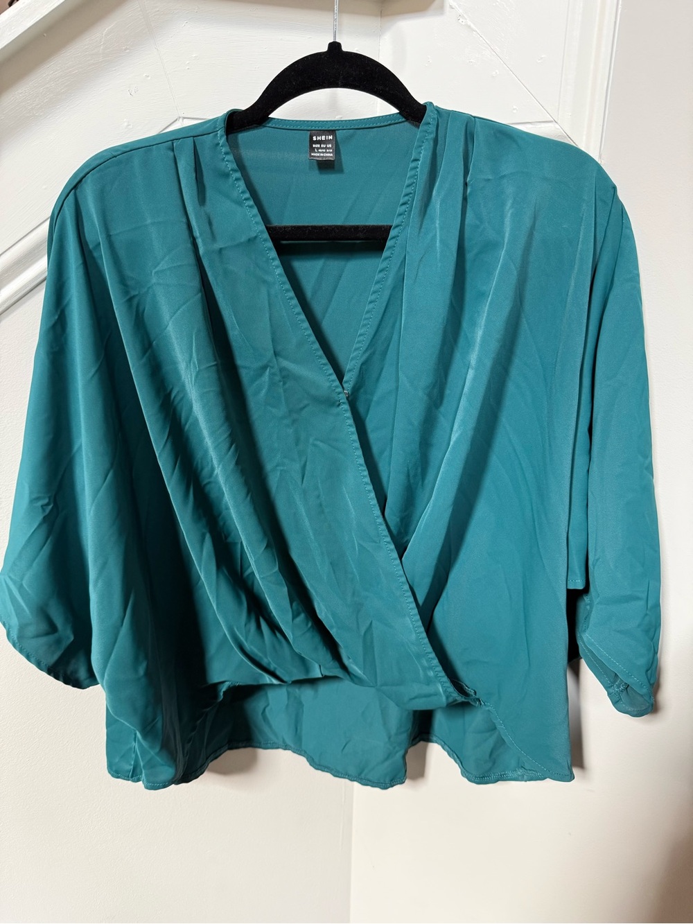 SHEIN Teal V-Neck Wrap Blouse